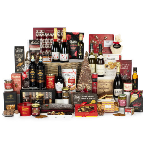 a grand food and beverage gift basket